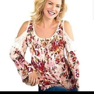 Soft Surroundings Boho Pink Floral Cold Shoulder